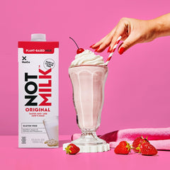 NotMilk Original allergen-free label shows nut-free and gluten-free benefits.