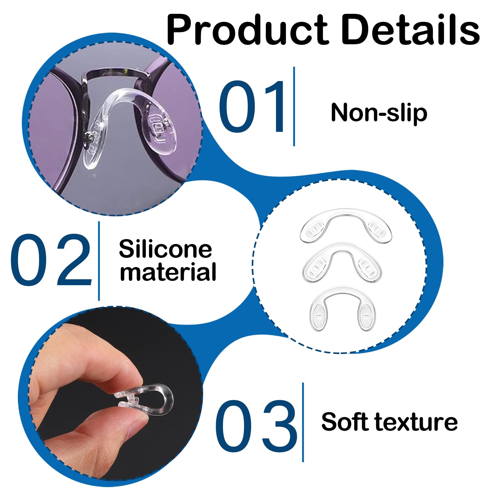 Transparent non-slip nose pads for eyeglasses