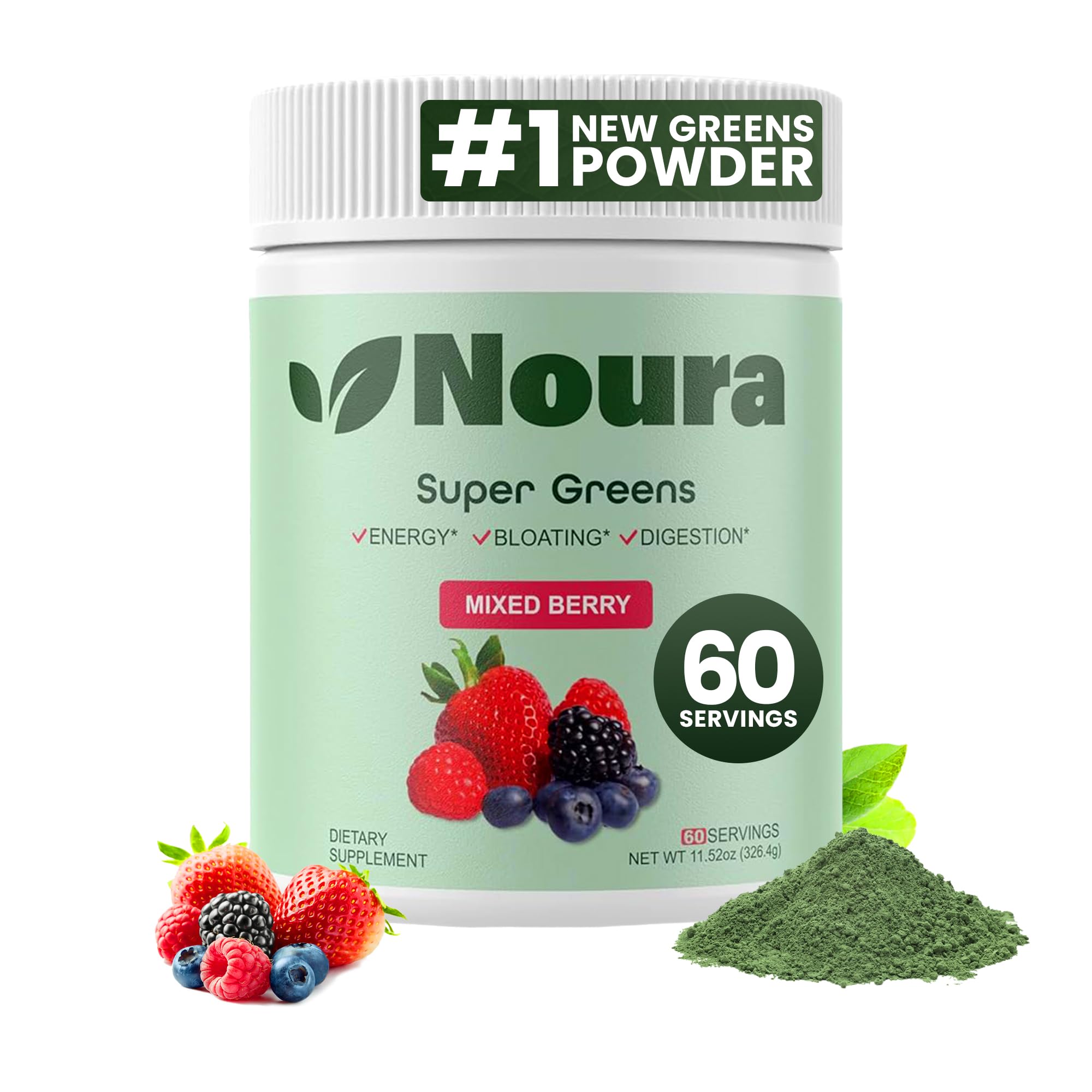 Container of Noura Nutrition Super Greens Powder, 60 servings