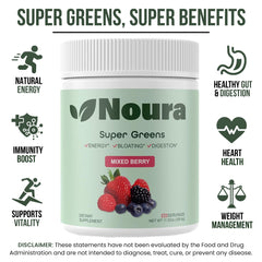Noura Nutrition Super Greens Powder mixed berry flavor scoop