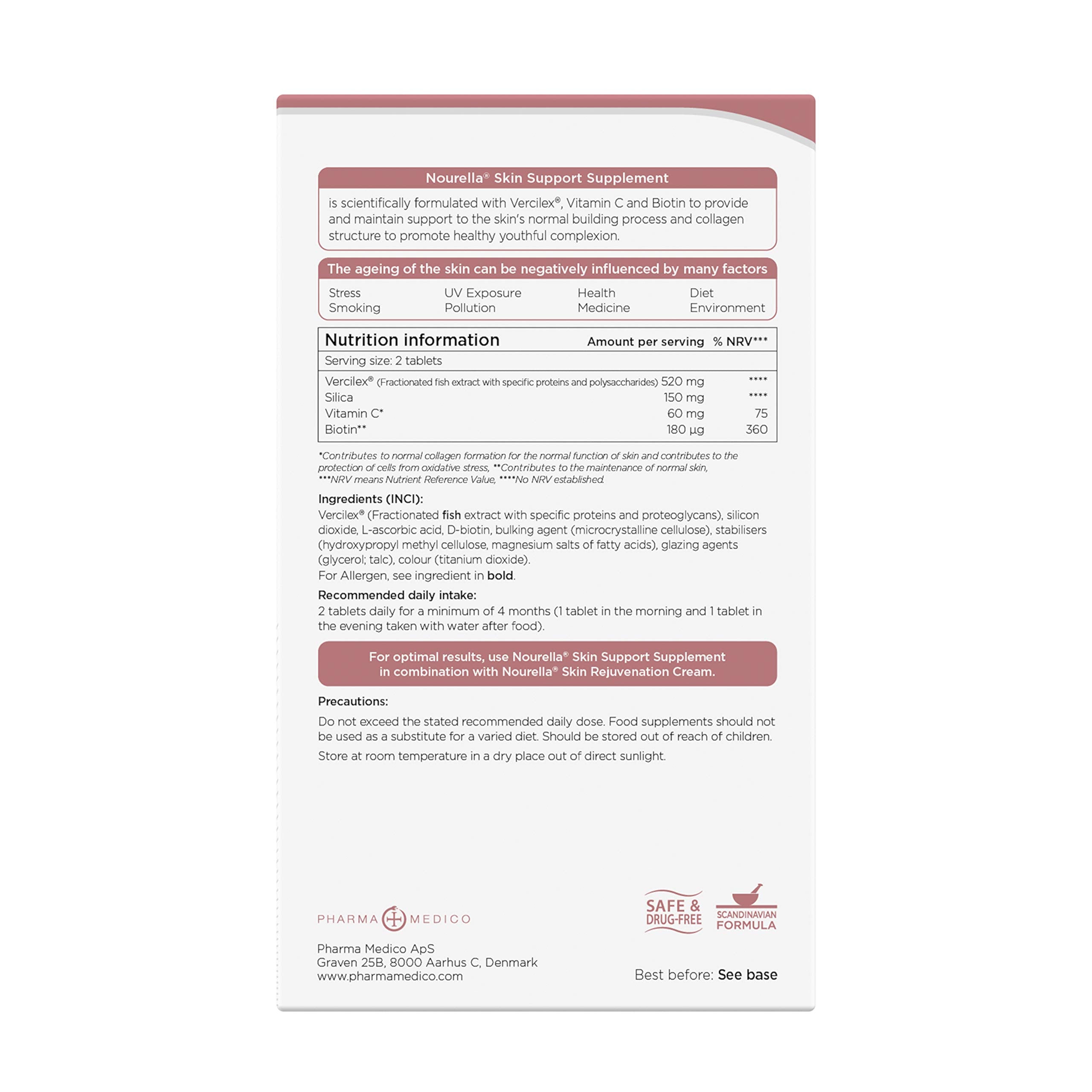 Nourella Skin Support Tablet ingredients Vercilex, vitamin C and biotin