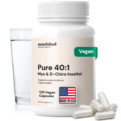 Bottle of Nourished 40:1 Myo-Inositol and D-Chiro Inositol supplement