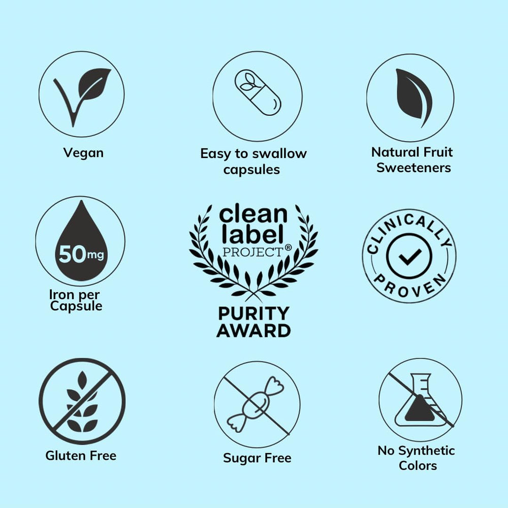 Icons indicating vegan and gluten-free certifications for NovaFerrum All Good