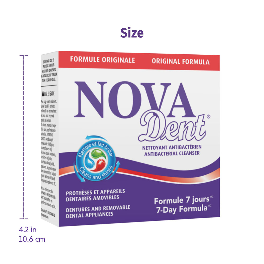 12 sachets for a 3-month supply of Novadent Dentures Cleaner