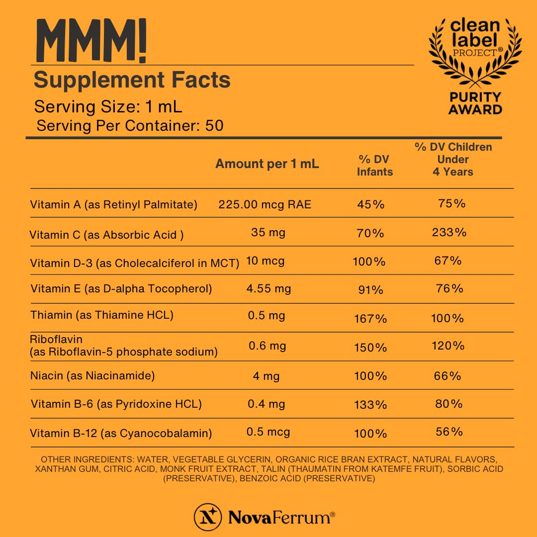 Infant and toddler orange flavored multivitamin bottle design