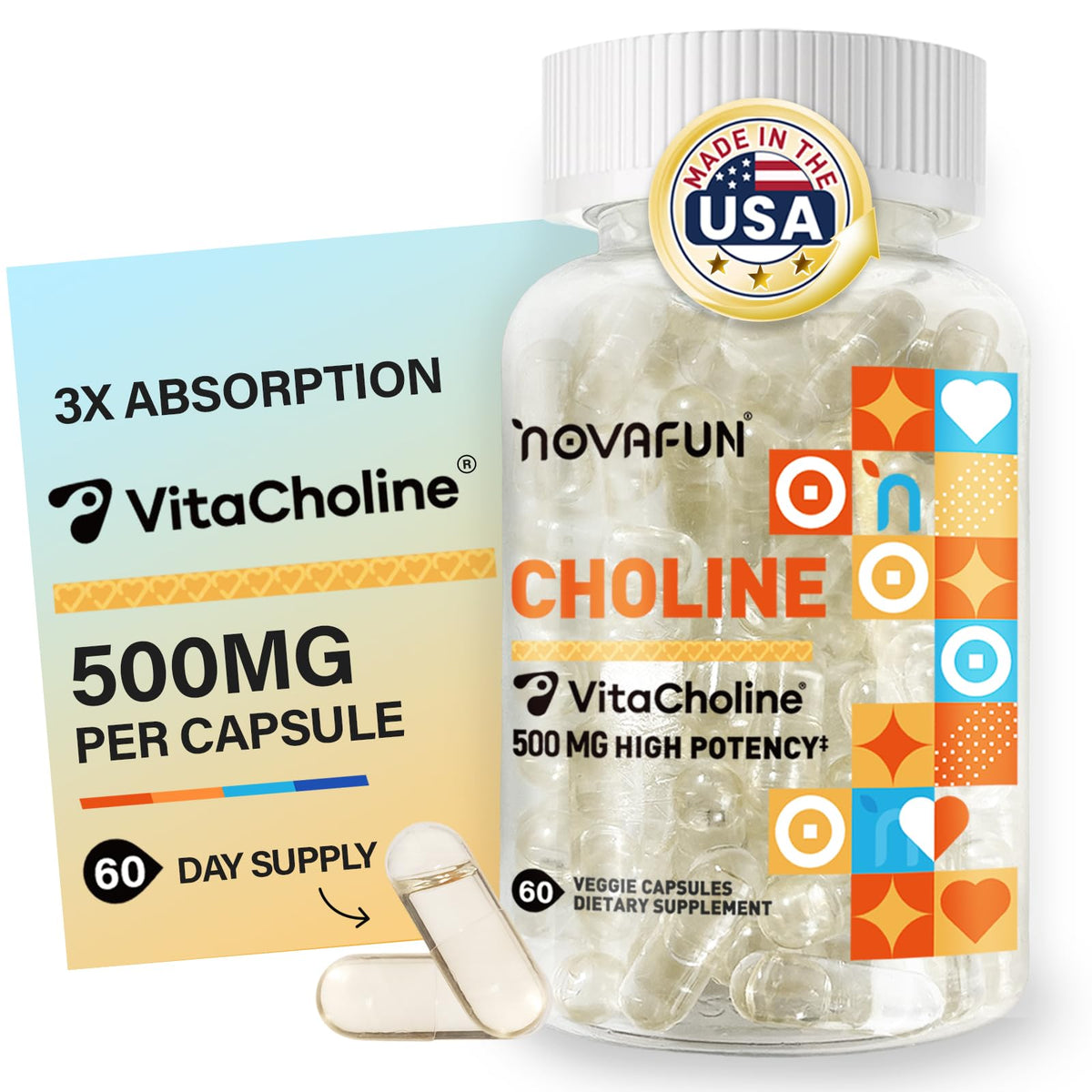 Novafun Choline 500mg bottle - front view