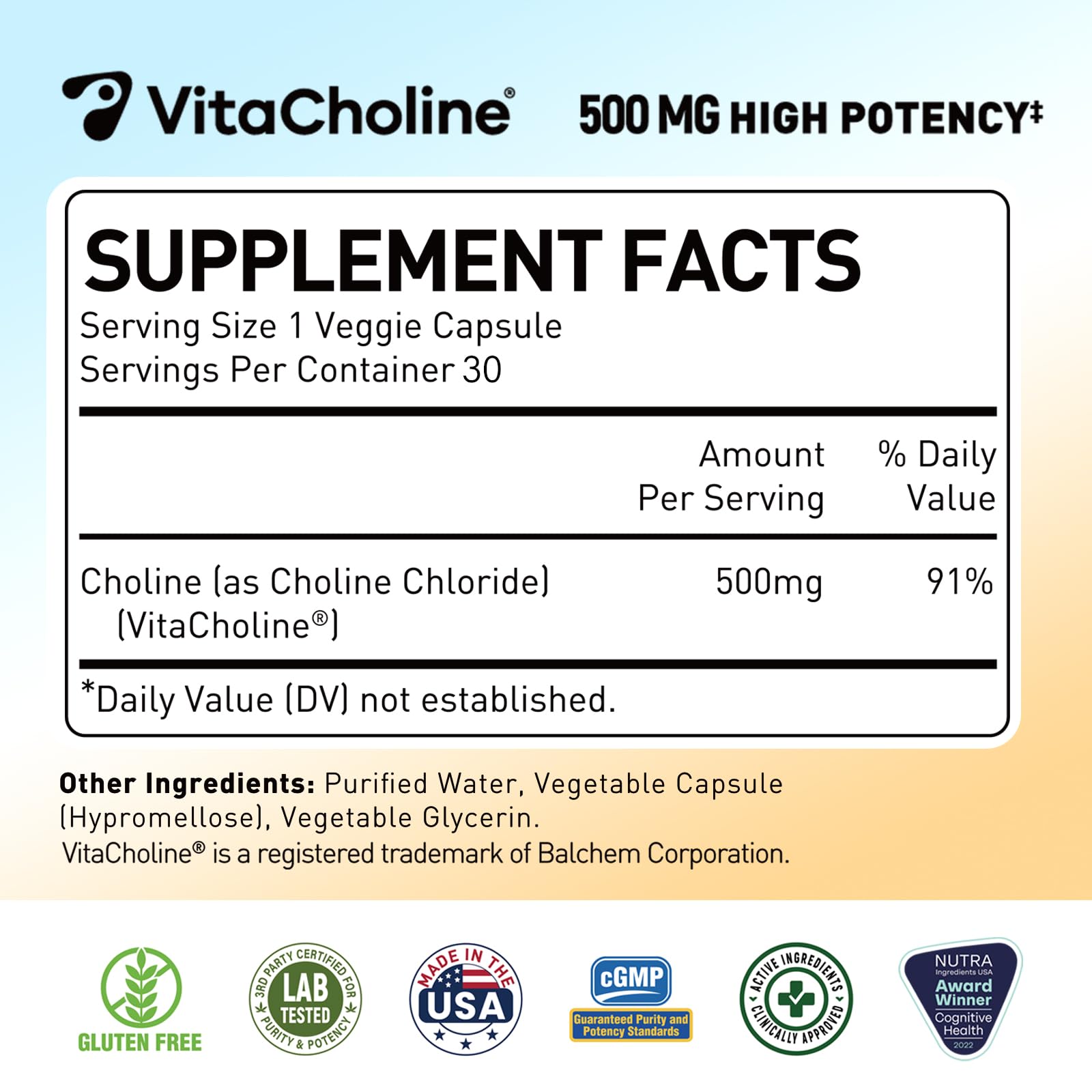 Novafun Choline 500mg bottle with label close-up