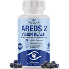 NOVEHA AREDS 2 eye vitamin bottle and capsules