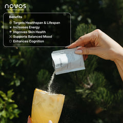 Graphic showing ingredients like hyaluronic acid, vitamin C, glycine, and alpha-ketoglutarate