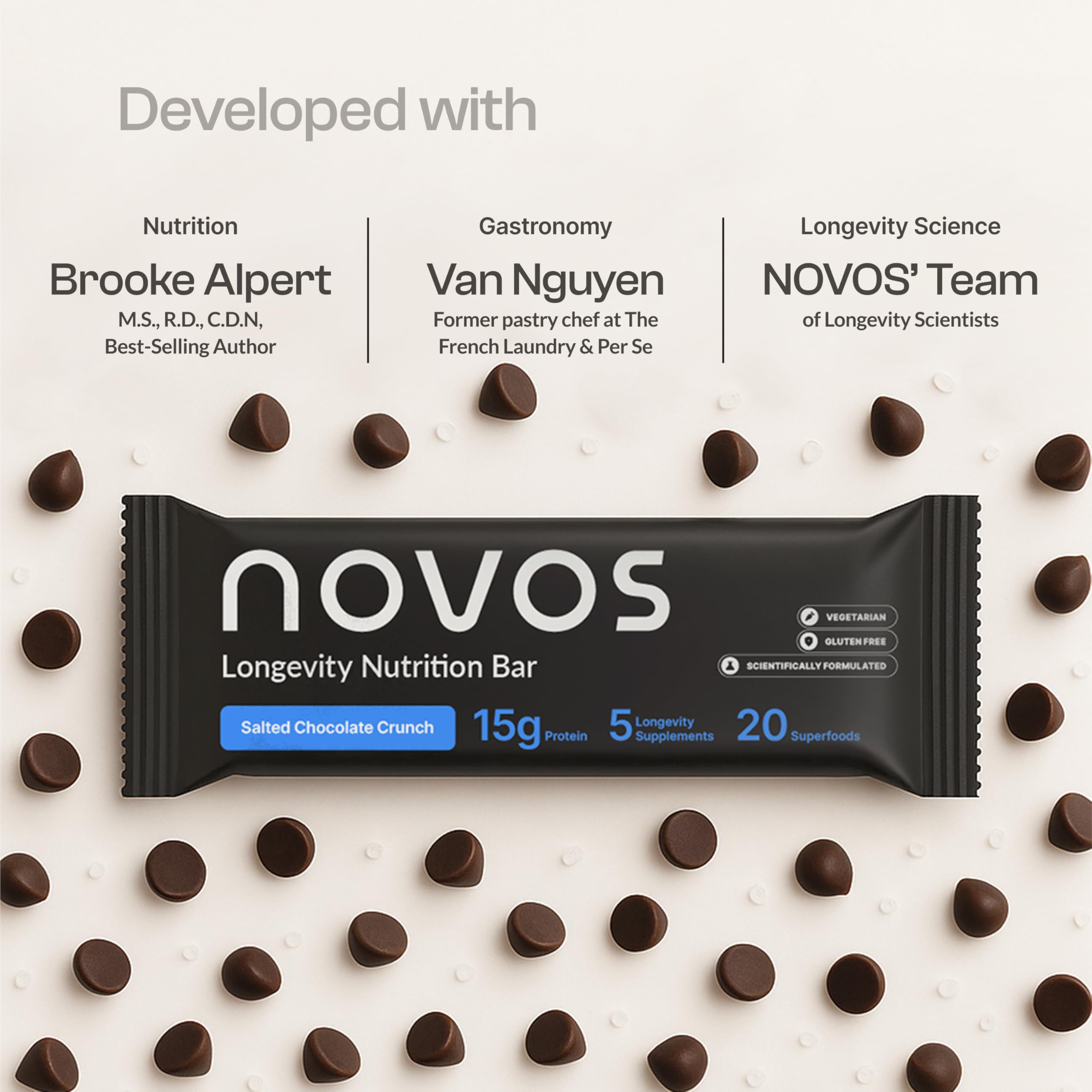 Display of a 12-pack of Novos Longevity Meal Bars