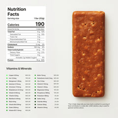 Novos Longevity Bar ingredients and nutrition chart highlights micro-nutrition balance.