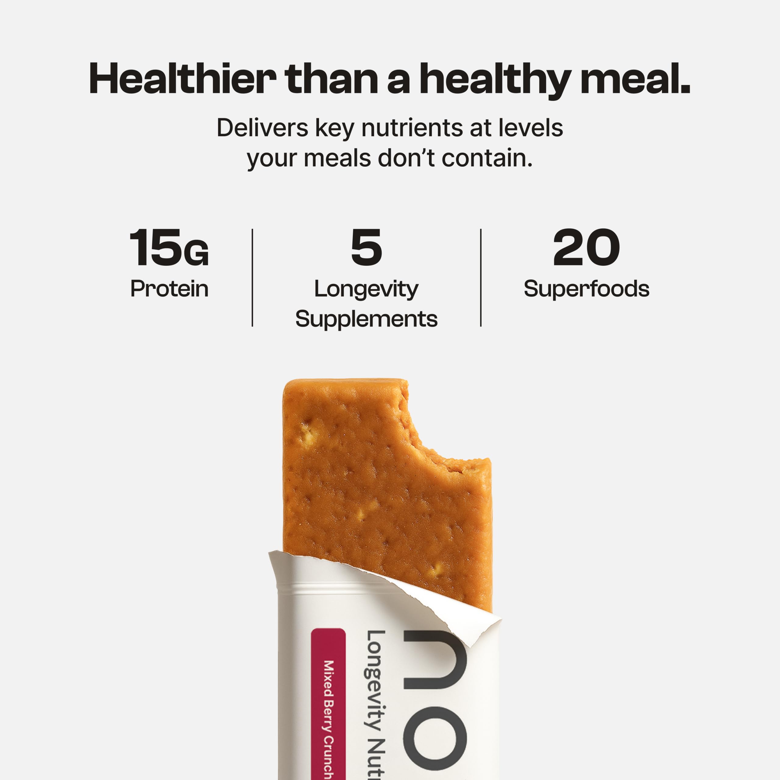 Novos Longevity Bar Mediterranean-inspired formulation features olive oil and honey flavor notes.