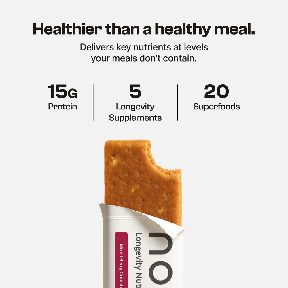 Novos Longevity Bar Mediterranean-inspired formulation features olive oil and honey flavor notes.