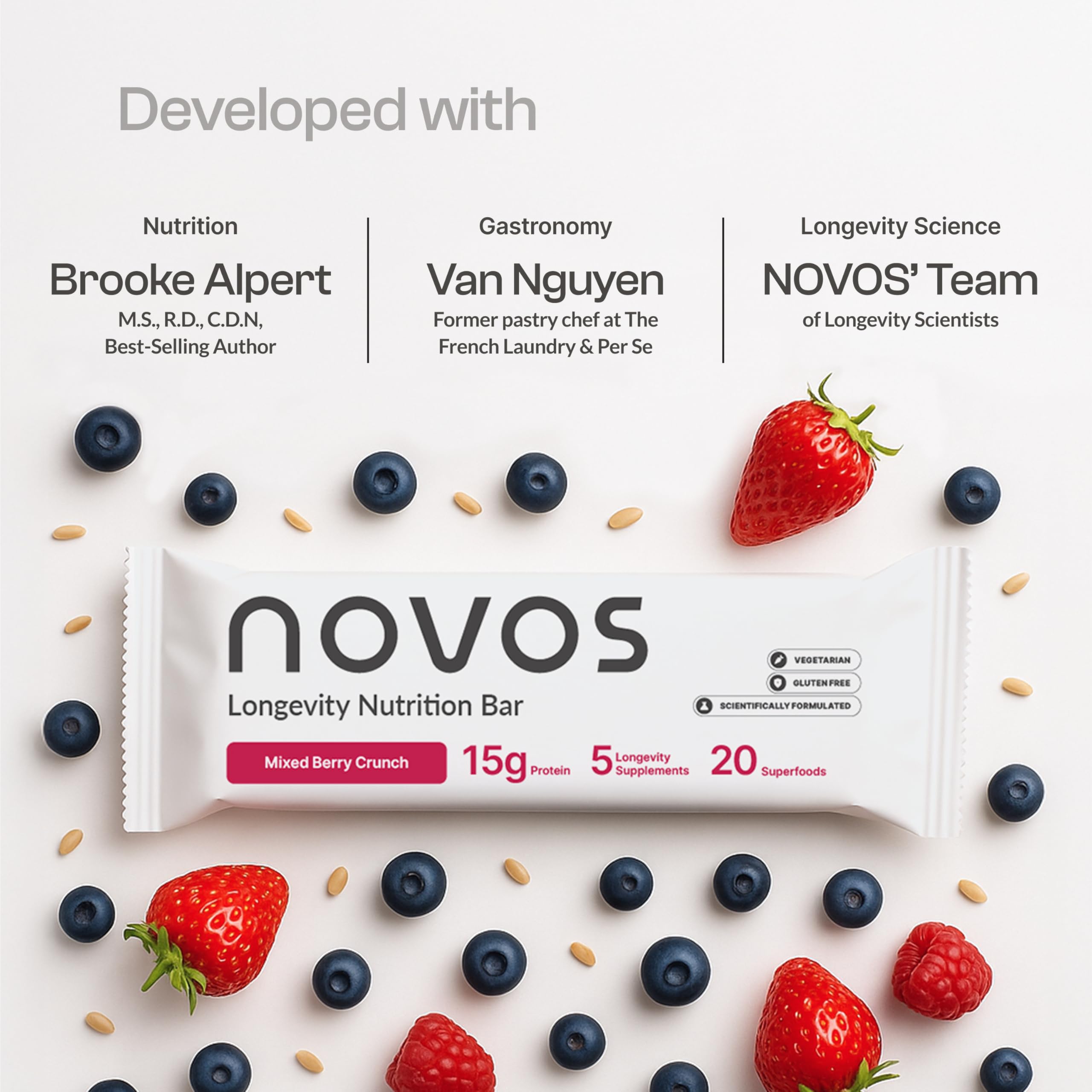 Novos Longevity Bar on-the-go snack idea ideal for busy mornings.