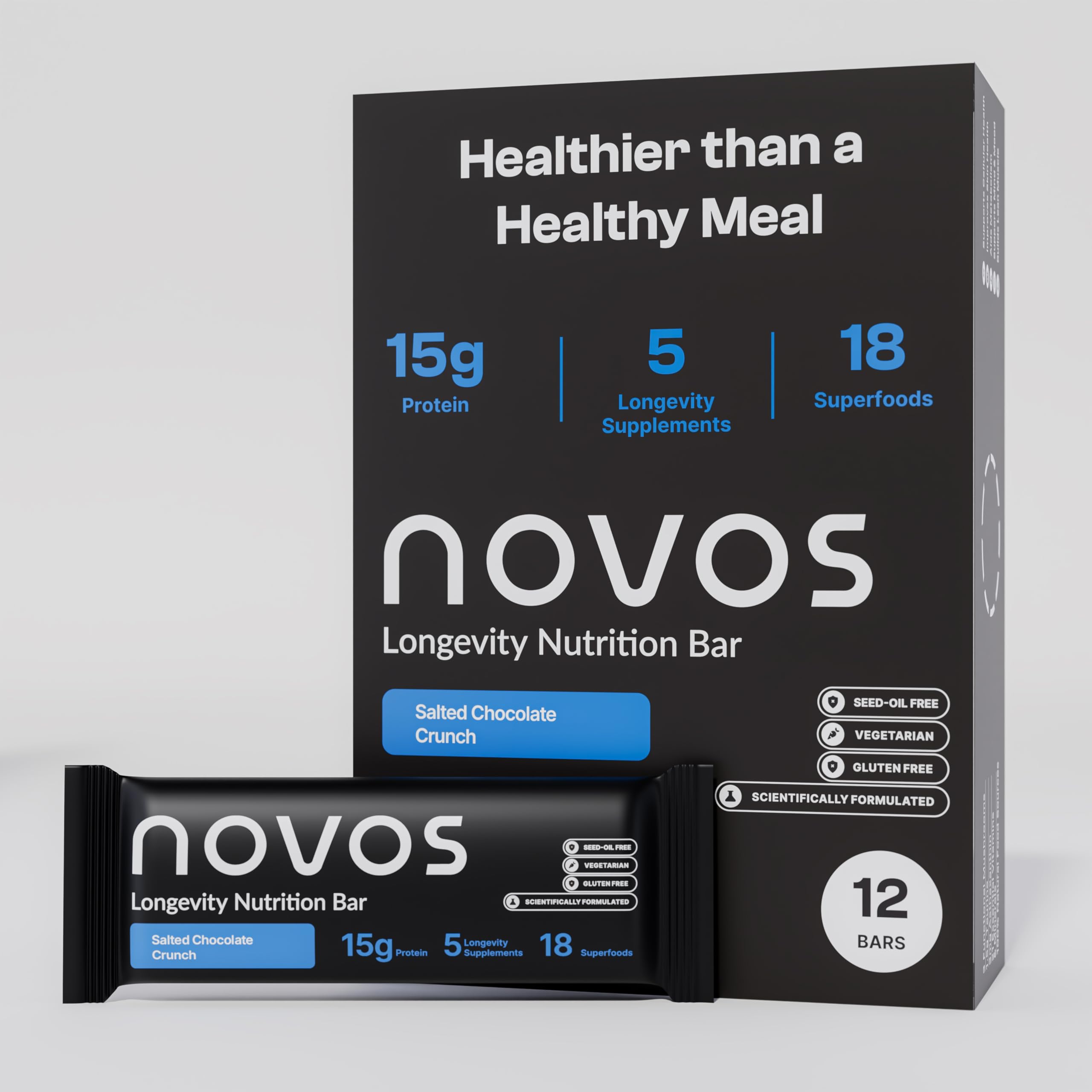 Novos Longevity Meal Bar Salted Chocolate Crunch – front view