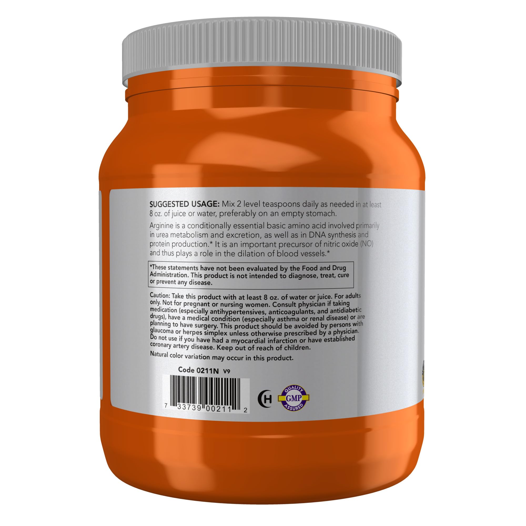 Scoop of white L-Arginine powder next to jar
