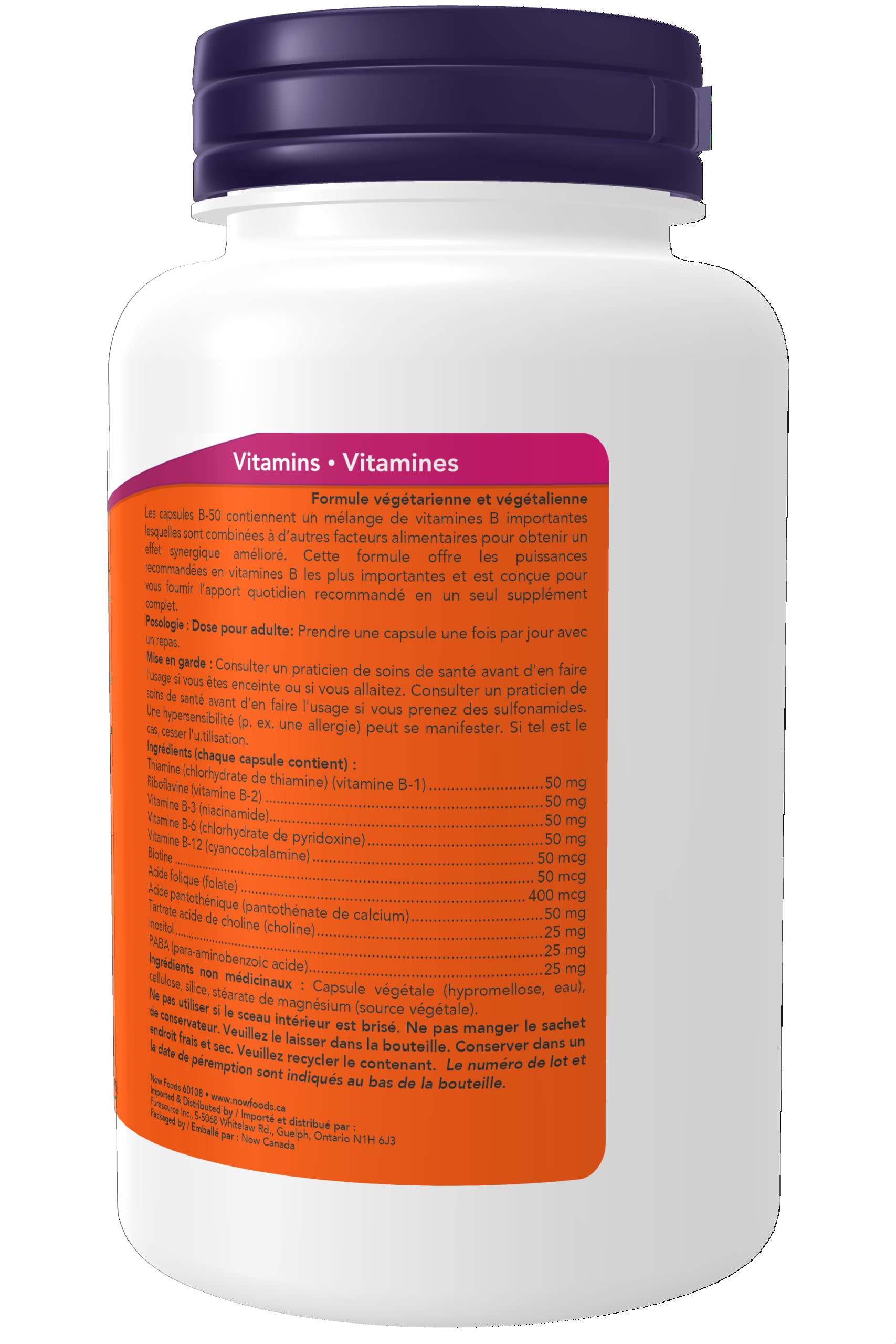 NOW B-50 Vitamin 100 Veg Capsules bottle label close-up