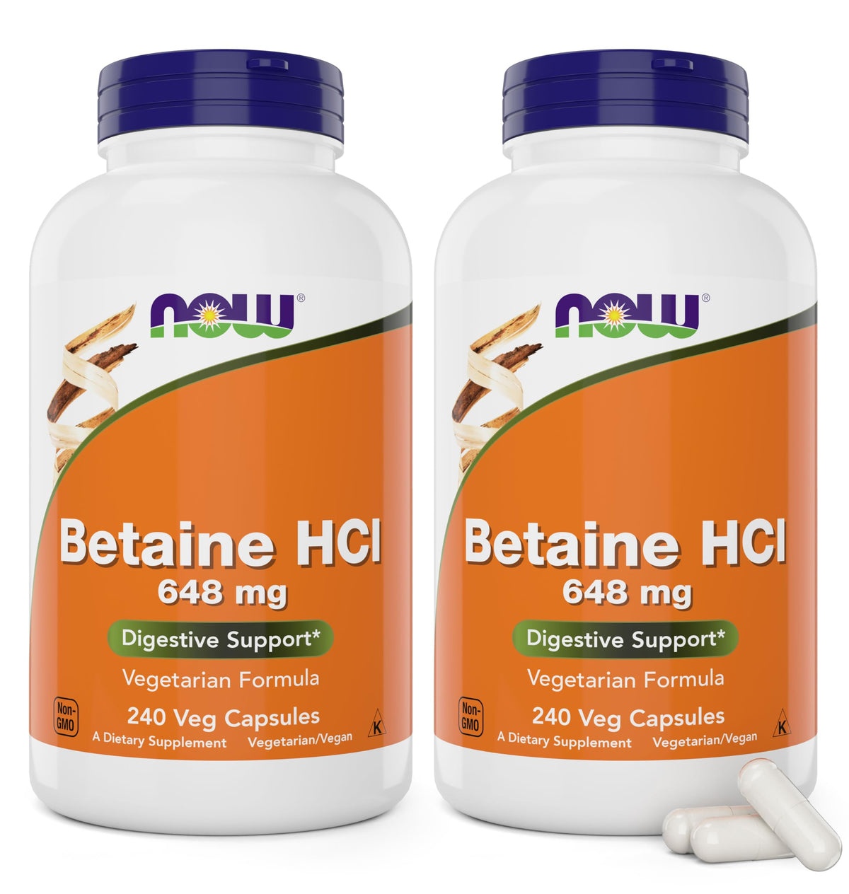 NOW Betaine HCl bottle with label and packaging