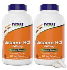 NOW Betaine HCl bottle with label and packaging