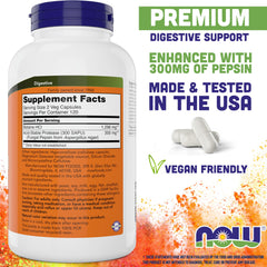 Close-up of NOW Betaine HCl 648 mg label