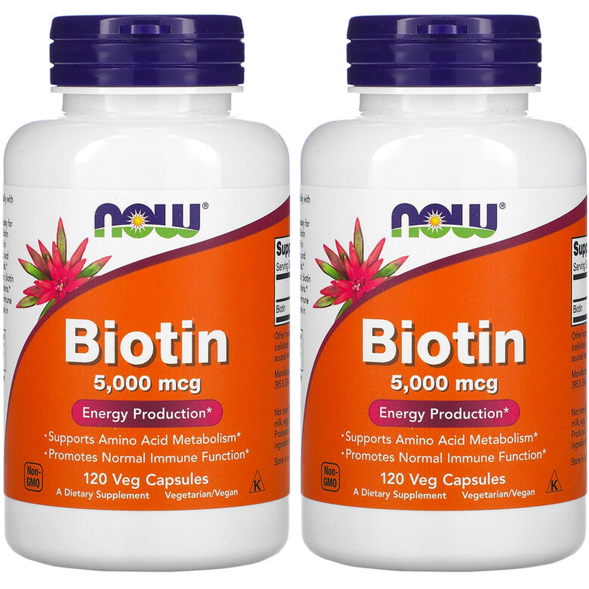 NOW Biotin 5,000 mcg bottle pack of 2 - 120 VCaps each