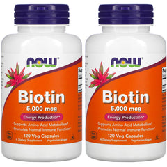 NOW Biotin 5,000 mcg bottle pack of 2 - 120 VCaps each