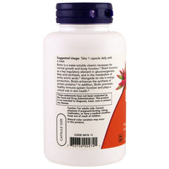 NOW Biotin 5,000 mcg bottle label and packaging - GMP quality assured