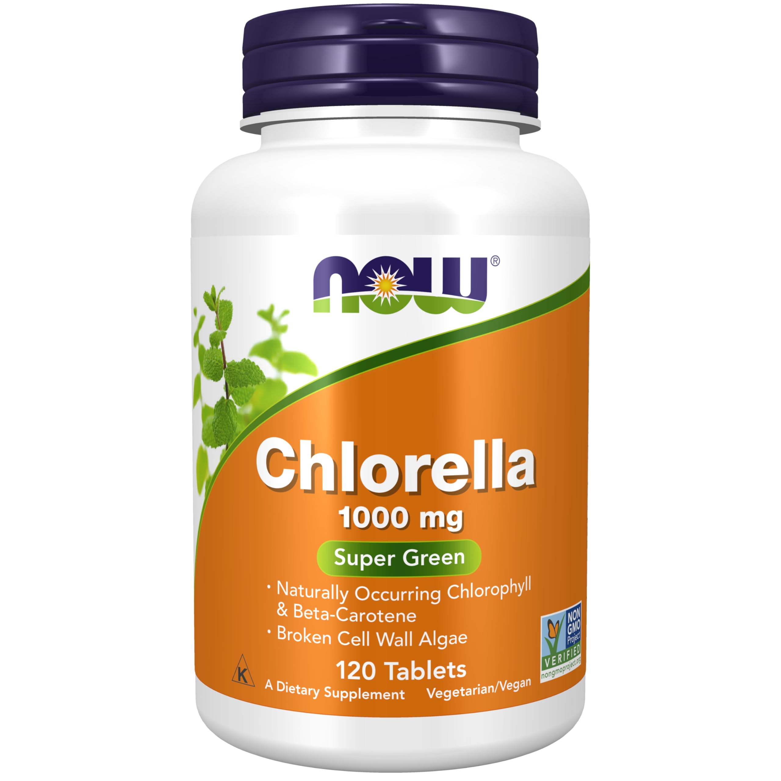 NOW Foods Chlorella 1000 mg bottle with label on white background