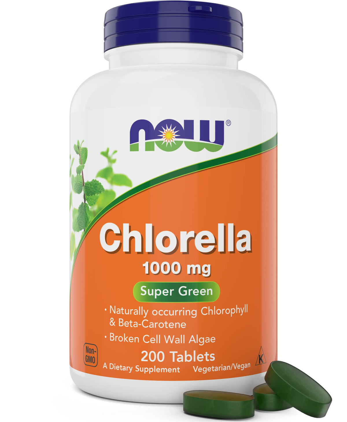 Now Chlorella Tablets 1000mg 200-count front view