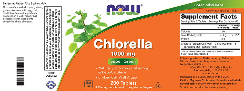 Chlorella 1000mg ingredient panel