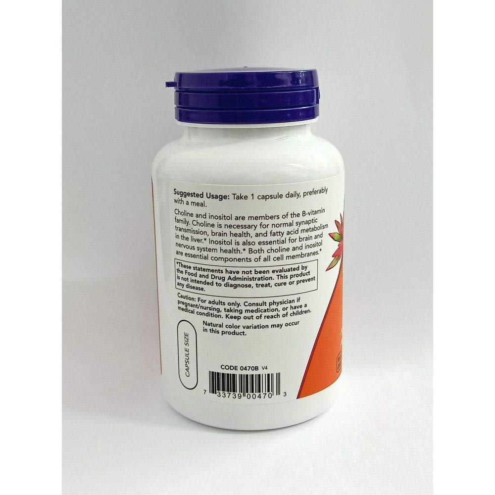 NOW Choline and Inositol bottle – close-up label