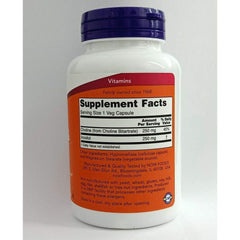 NOW Choline and Inositol bottle – supplement facts panel