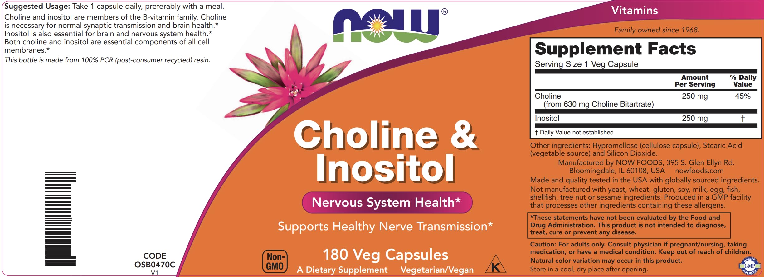 360-day supply graphic for NOW Choline & Inositol 2-pack