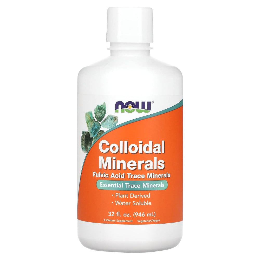 NOW Colloidal Minerals liquid bottle front view, 32 oz