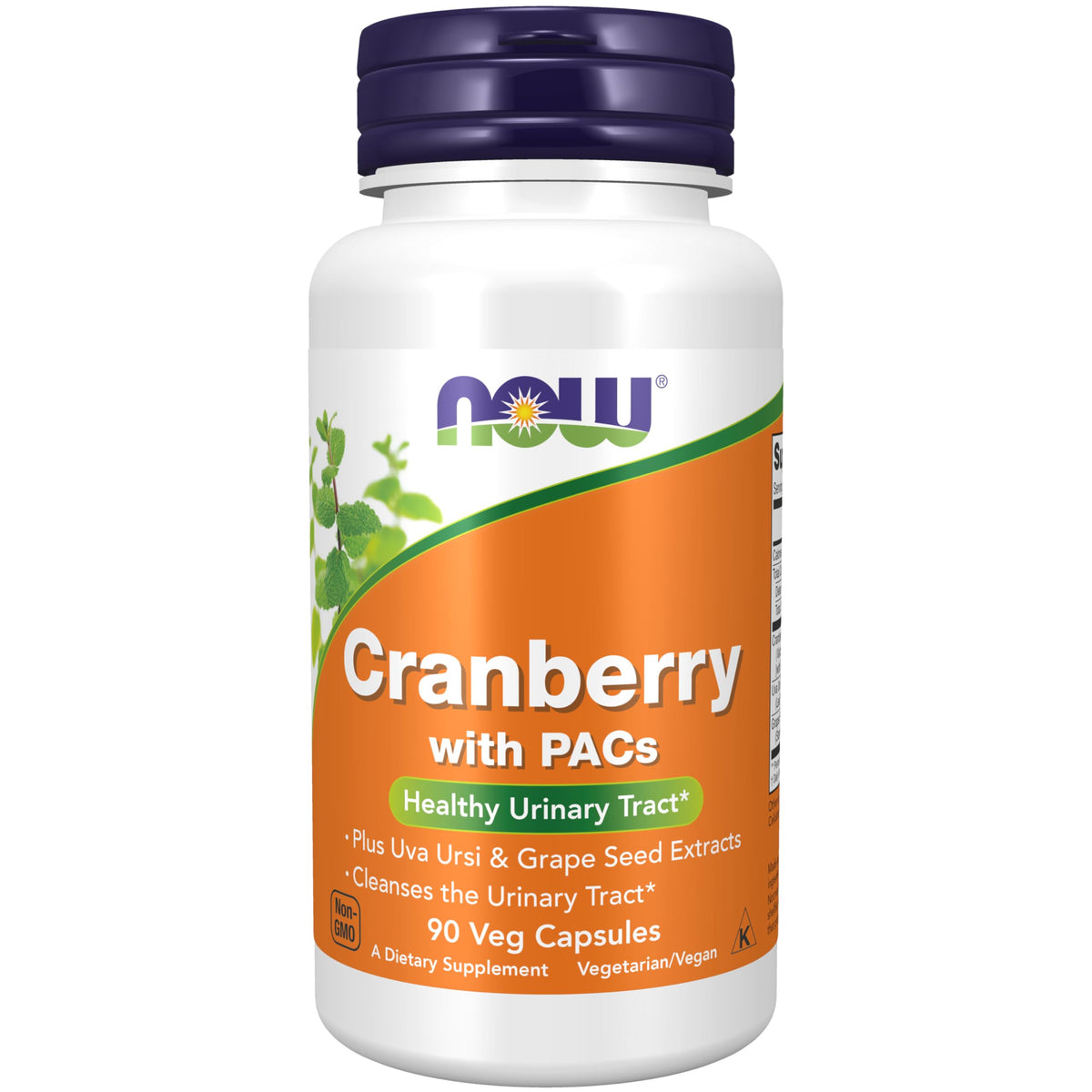 NOW Cranberry with PACs Uva Ursi and Grape Seed Extracts bottle and capsules