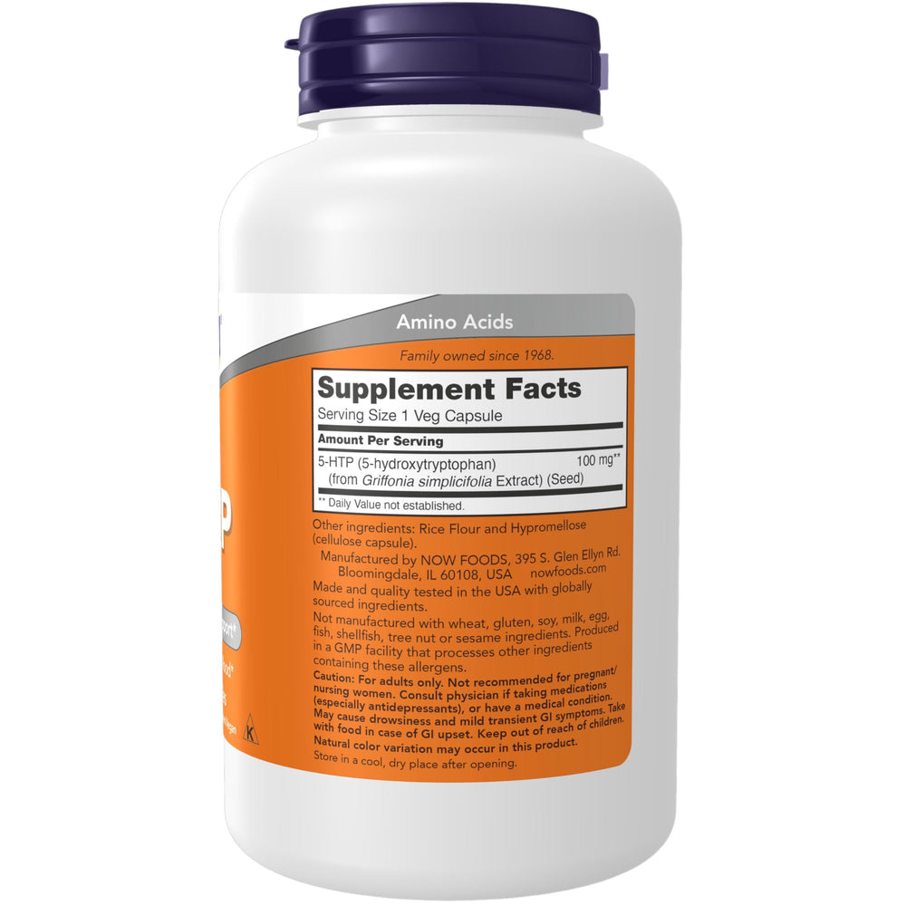 NOW Foods 5-HTP bottle label shown