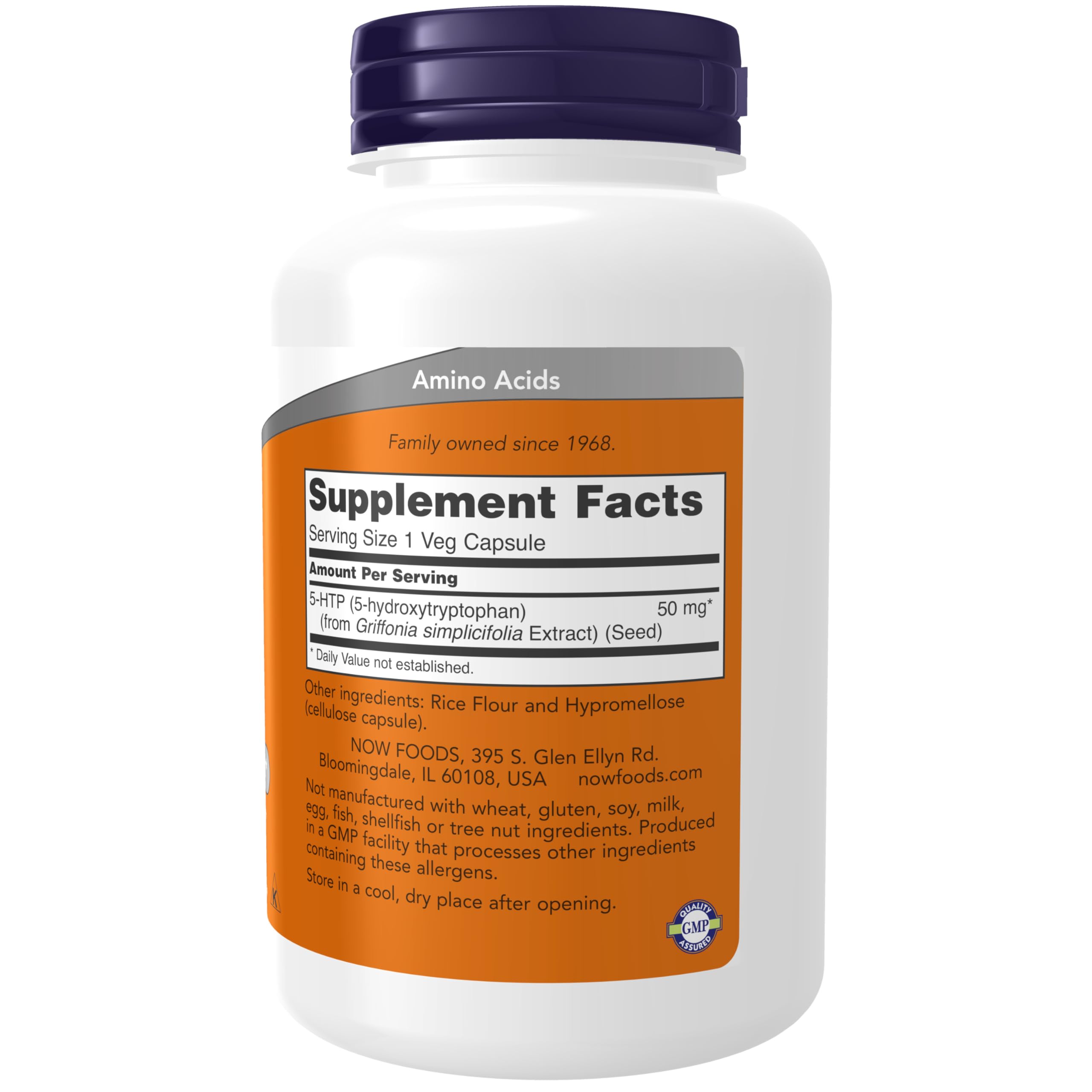 NOW Foods 5-HTP bottle label close-up