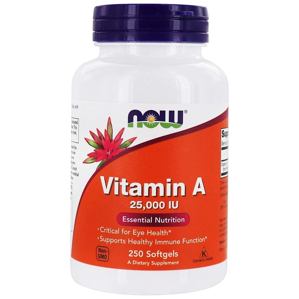 Close-up of NOW Foods Vitamin A 25,000 IU softgels
