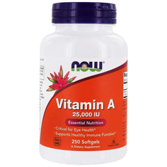 Close-up of NOW Foods Vitamin A 25,000 IU softgels
