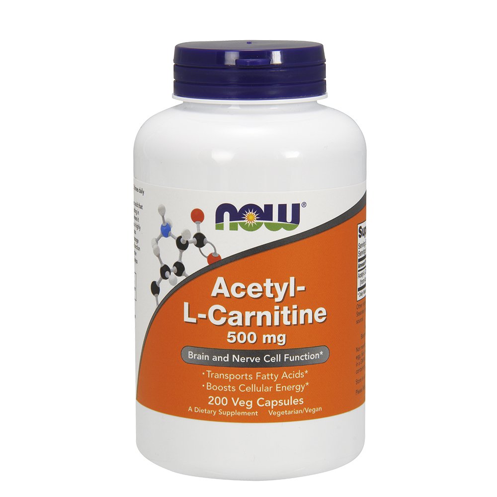 NOW Foods Acetyl L-Carnitine 500mg bottle, 200 Vcaps, Pack of 2