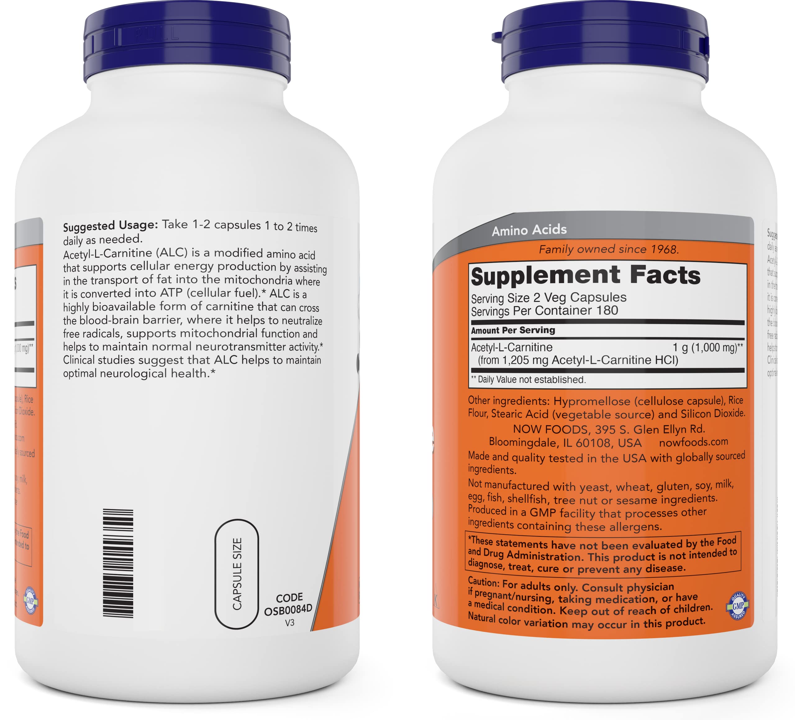 Non-GMO label on NOW Foods Acetyl L-Carnitine packaging