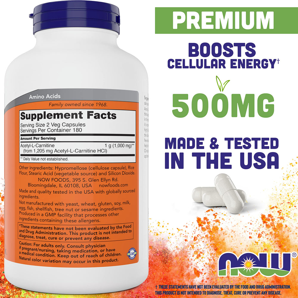 NOW Foods Acetyl L-Carnitine bottle – back label detail