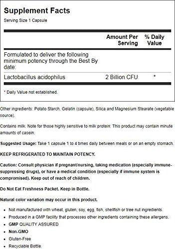 Close-up of Now Foods Acidophilus 2 Billion Probiotic - 250 Caps bottle