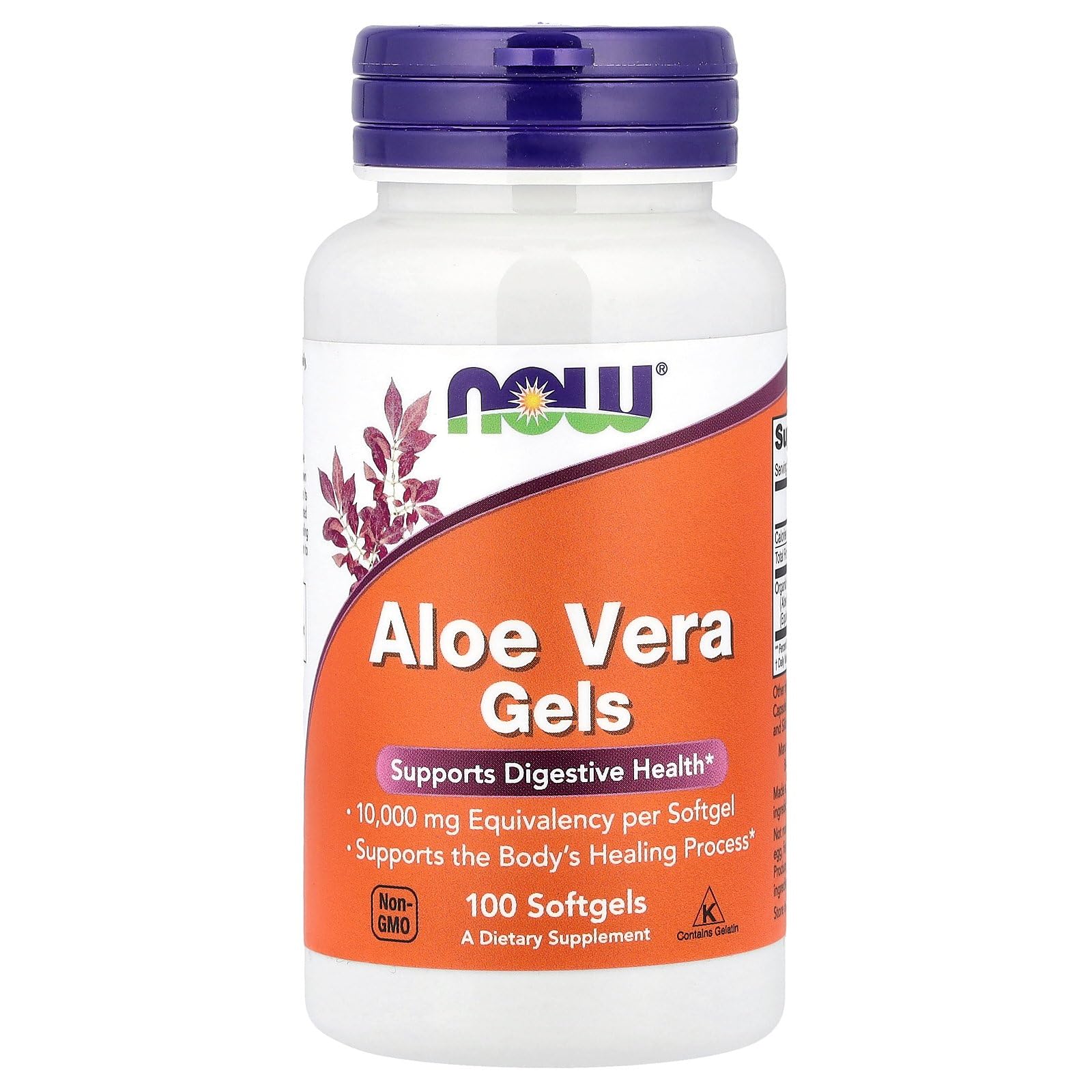 NOW Foods Aloe Vera softgels bottle, 100-count, 10,000 mg per softgel