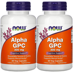 NOW Foods Alpha GPC 300 mg bottle, 2-pack with 60 vegetarian capsules per bottle