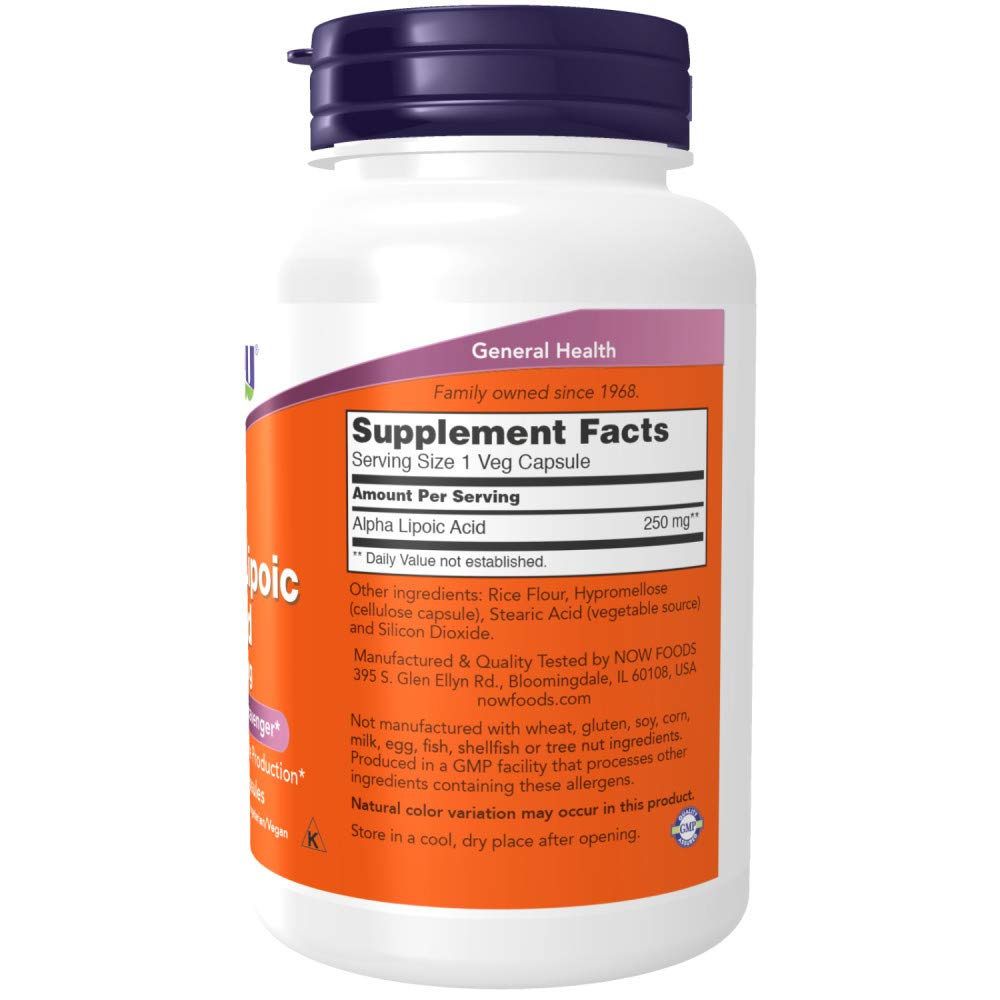 NOW Foods Alpha Lipoic Acid 250mg bottle – back label