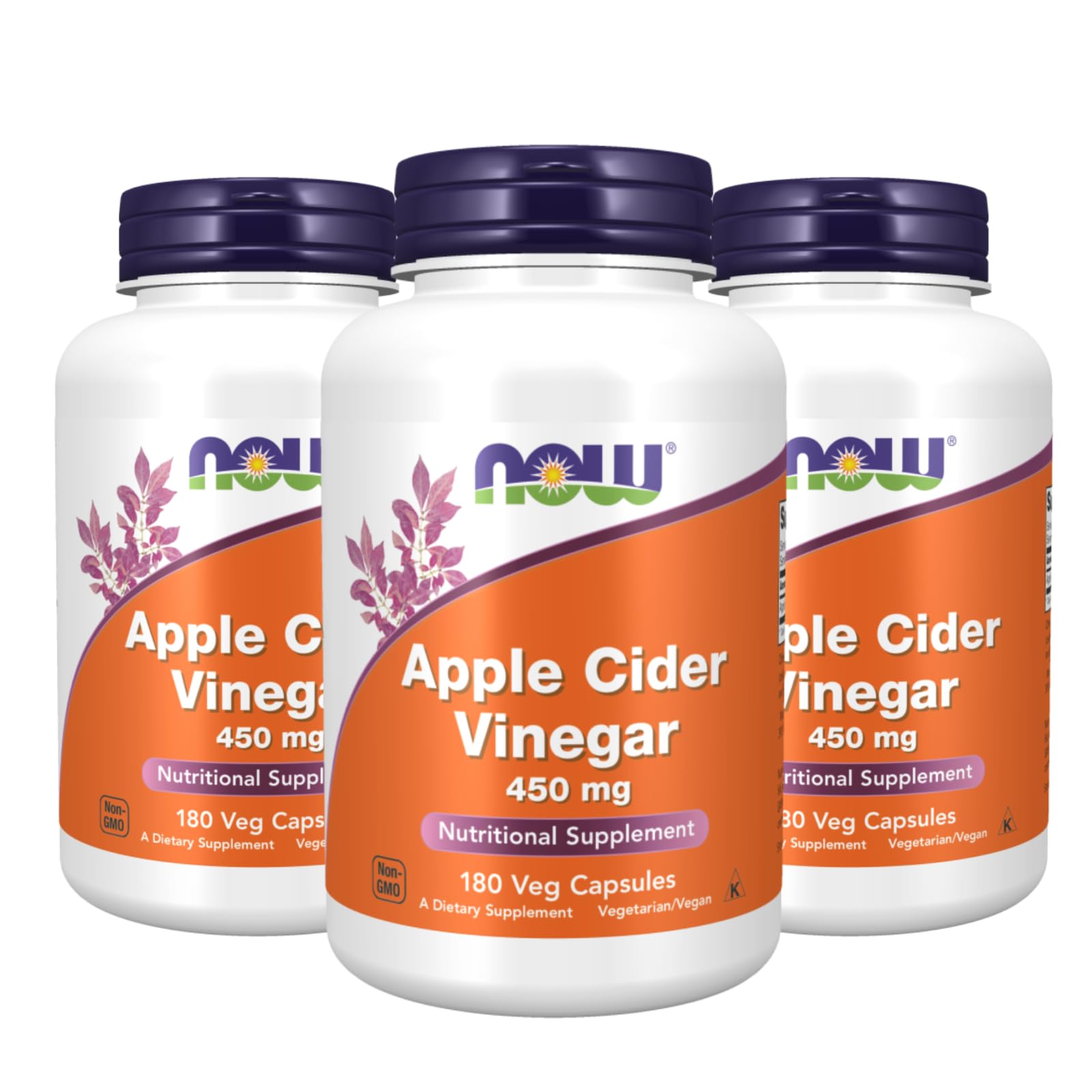 NOW Foods Apple Cider Vinegar bottle-pack-of-3 shown for a convenient long-term supplement supply.