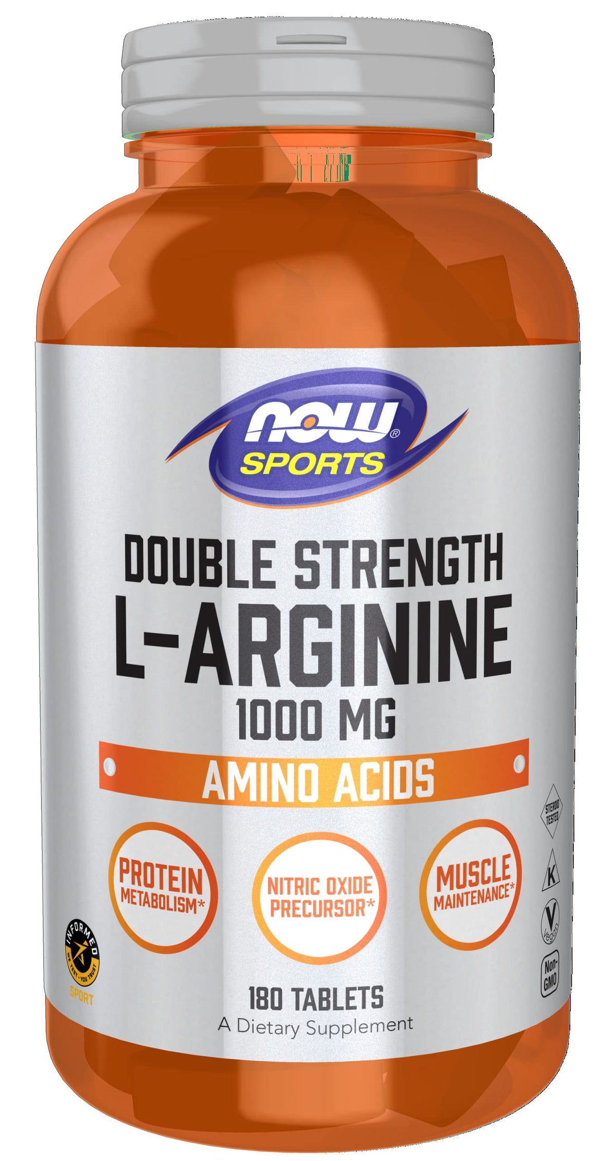 NOW Foods L-Arginine 1000mg tablets bottle front