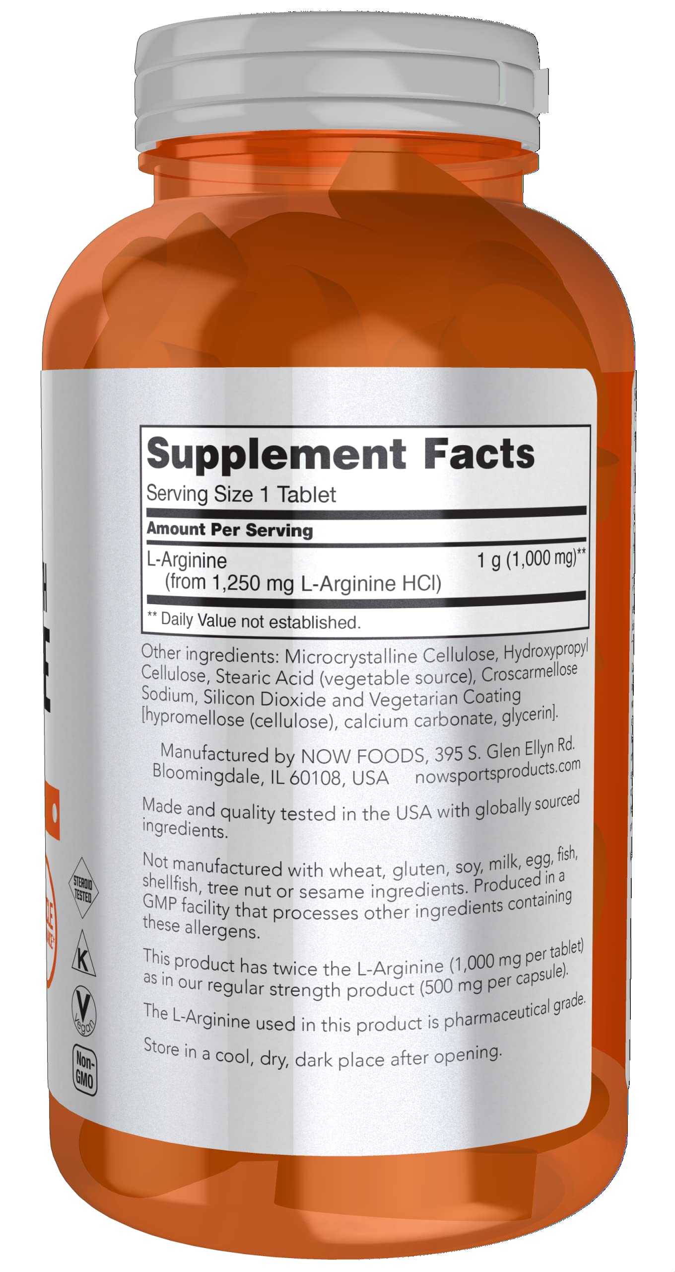 NOW Foods L-Arginine 1000mg label close-up