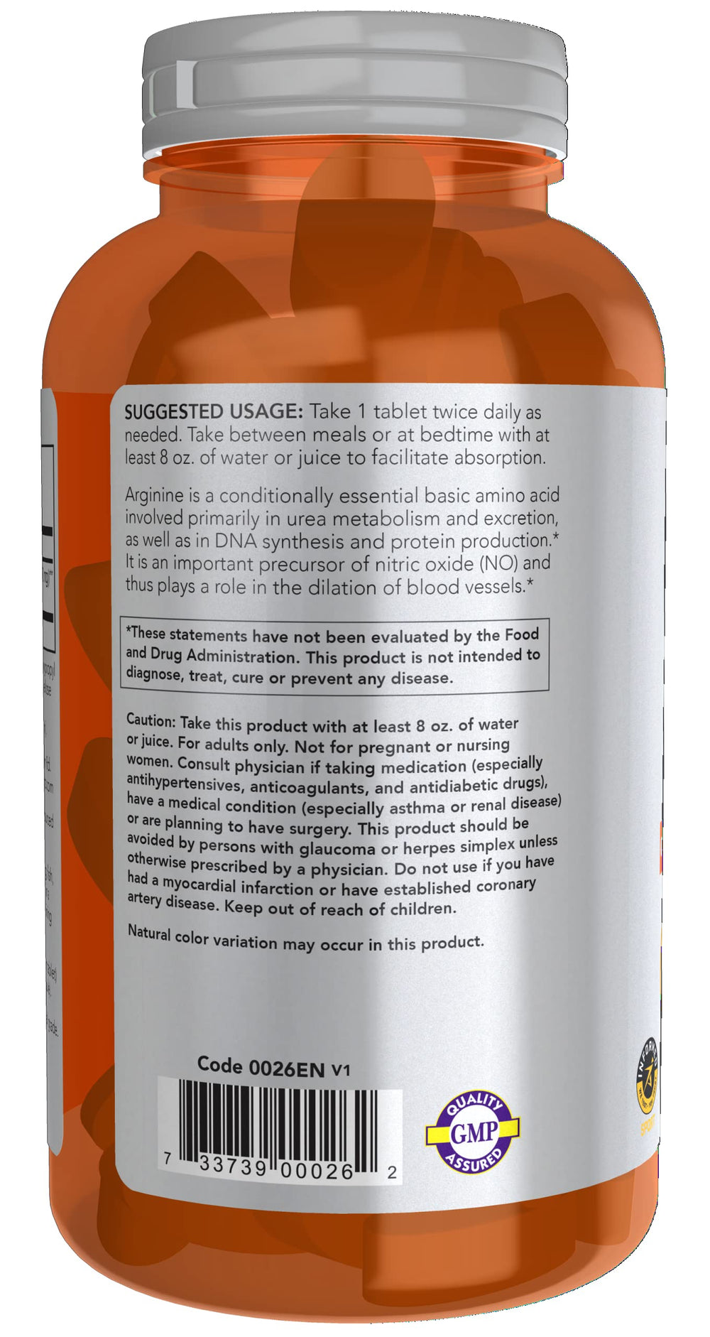 L-Arginine 1000mg tablets with bottle and cap